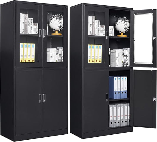 Letaya Storage Cabinet with Doors and Shelves,71" Steel Locker Acrylic Glass Door with Lock, for School Home Office
