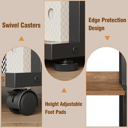 Ostreeful 3 Tier Printer Stand Rustic Brown Printer Mobile Wooden Printer Shelf Table Organizer for Home Office Kitchen