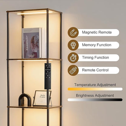 Tall Display Shelf with Lights, Dimmable LED Display Cases for Collectibles, Curio Cabinet with Adjustable Color Temperature, 5-Tier Corner Bookshef with Light, Floor Lamp with Shelves for Living room