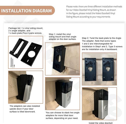 Waldenlife Video Doorbell Mount - Black Plastic Wall Mount for Ring 2/3/3 Plus - Fits Vinyl, Aluminum & Cedar Walls - Angle Adjustment