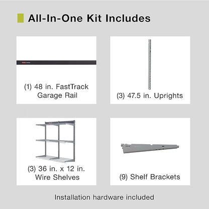 Rubbermaid Fasttrack Rail Storage 36"x12" 3-Shelf Kit, 350 lbs. Per Shelf, for Home/Garage/Shed/Workshop Organization