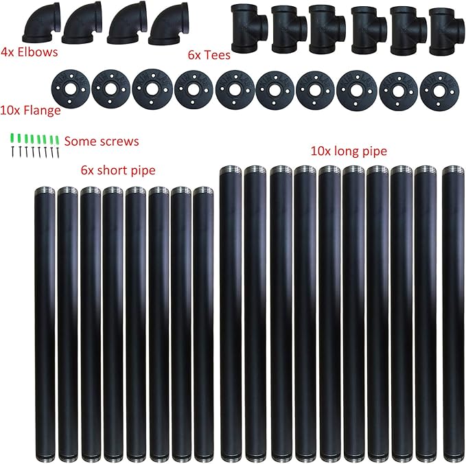 Yuanshikj 2Pc (56" Tall 12" deep,3/4") Industrial Wall Mount Iron Pipe Shelf Shelves Shelving Bracket Vintage Retro Black DIY Bookshelf Storage Office Room Kitchen (5Tier Hardware Only)