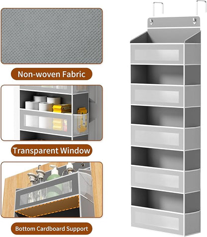 AQOOA Over The Door Organizer Storage, Hanging Door Organizer with 5 Large Capacity Pockets (Grey)
