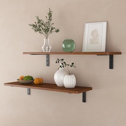 6-Pack 12 Inch Heavy Duty Shelf Brackets, Premium Floating L Bracket for Wall, Kitchen, Mantel Shelves Support | Quarter Inch (1/4") Thick | Black Powder Coated Steel