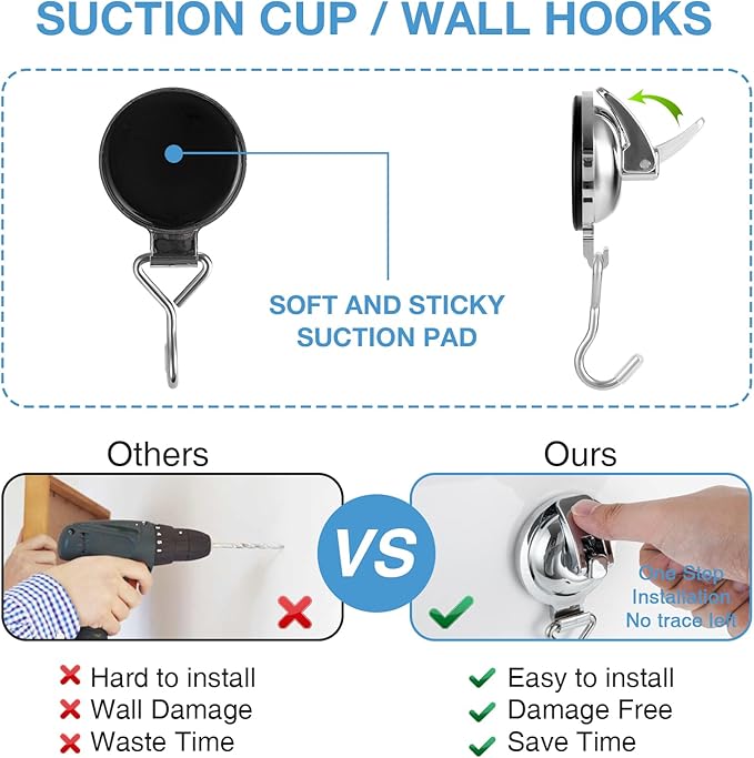 Heavy Duty Vacuum Wreath Cup Adhesive Hook，Hanging 13 lbs Robe Towel Hooks, Super Suction for Kitchen，Bathroom and Restroom (Round Silver, 2Pack)