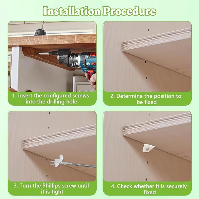 SuperDi White Shelf Support Pins Brackets with Self-Tapping Screws Compatible with IKEA Part 101558 (Pax, KOMPLEMENT) 90° Angle Brace Wedge (4 PCS