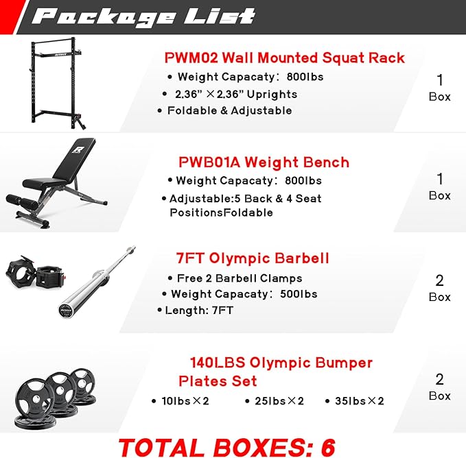 RitFit 2.36'' x 2.36'' Folding Squat Rack for Home Gym, Wall Mounted Squat Rack with Attachments - Space Saving Squat Power Rack