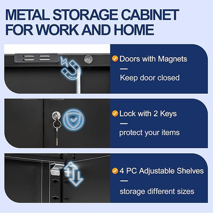 BESFUR Metal Storage Cabinet 87" H，Black Locking Storage Cabinets with Top Cabinet and 4 Adjustable Shelves for Home Office, Garage,School, Apartment, Warehouse, Utility Room