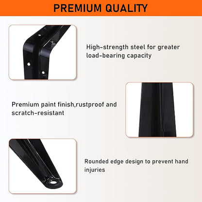 ELSKER&HOME 24 Pack Shelf Brackets 8 Inch, Floating Shelf Bracket for Wood, Black Metal L Bracket for Shelves Support, Wall Mount Corner Brace