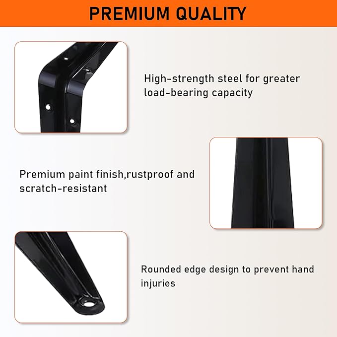 ELSKER&HOME 16 Pack Shelf Brackets 10 Inch, Floating Shelf Bracket for Wood, Black Metal L Bracket for Shelves Support, Wall Mount Corner Brace