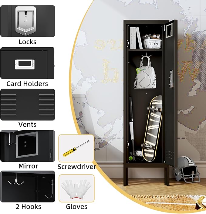 Metal Cabinet Home Office Storage, Lockable Steel Locker with Door, 54" Height, Multi-Purpose for Home, Office, Gym, School, Garage