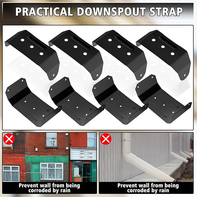 Shimeyao 4 Pcs Gutter Downspout Straps 2 x 3 Inch Downspout Pipe Clip Hidden Bracket, Aluminum Rain Gutter Straps for Secure Wall Mounting (Black)