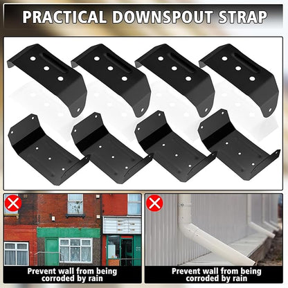 Shimeyao 8 Pcs Gutter Downspout Straps 2 x 3 Inch Downspout Pipe Clip Hidden Bracket, Aluminum Rain Gutter Straps for Secure Wall Mounting (Black)