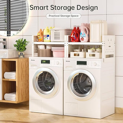 Adjustable Top Storage Shelf for Refrigerator or Washer, Dryer Countertop, Expandable Storage Shelves for Kitchen, Laundry Room and Dorm Room (White)