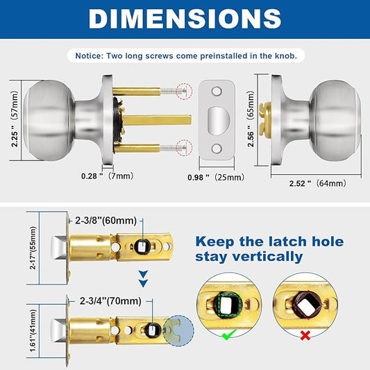 Sopoby Brushed Nickel Door Knob, 8 Pack Round Keyless Doorknobs Interior/Exterior Lockset, Passage Door Knobs for Bedroom/Bathroom, Modern Design Door Hardware