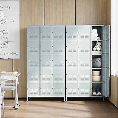 Letaya Metal Lockers for Employees-15 Door Storage Locker with Shelves and Lockable Steel Cabinet for School,Gym,Office,Staff(Grey, 15 Door)
