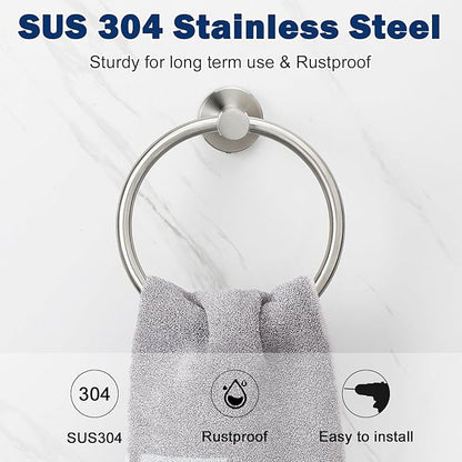 NearMoon Bath Towel Ring, Bathroom Hardware Accessories-Thicken Stainless Steel Hand Towel Holder for Bathroom, Modern Round Towel Hanger Wall Mounted (Brushed Nickel, 4 Pack)