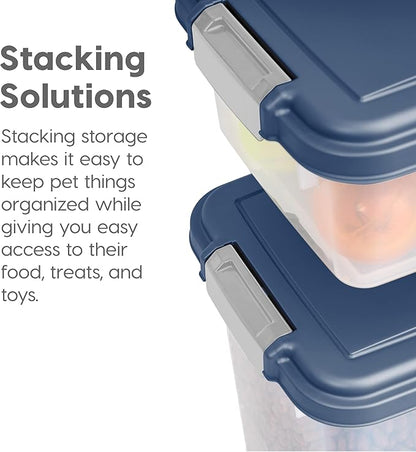 IRIS USA Dog Food Storage Container, 30 lbs & 11 lbs Combo, Cat Food Storage Container, Dog Treat Container, Airtight, Stackable, Wheels, Easy Mobility, Navy