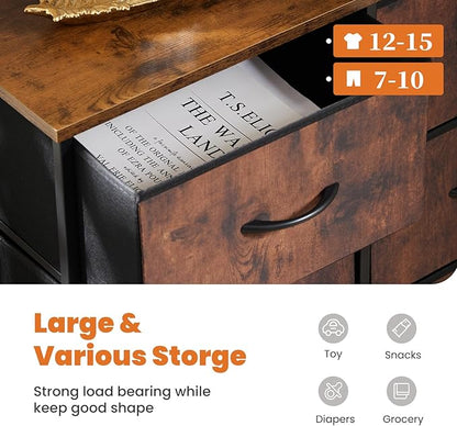 Sweetcrispy Dresser for Bedroom with 8 Storage Drawers, Large Fabric Storage Tower Organizer, Chest of Drawers with Metal Frame Wooden Top for Closet, Living Room, Entryway,Brown