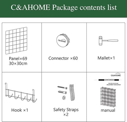 C&AHOME Wire Cube Storage - 20-Cube Organizer, Metal Grids, Modular Bookshelf Shelf, Ideal for Bedroom & Office, 48.4'L x 12.4'W x 60.6'H White UWCSM20W