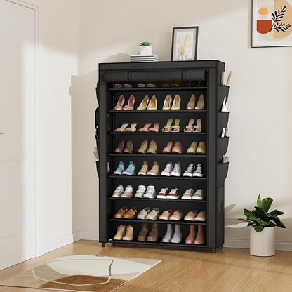 Shoe Rack with Cover, 8 Tier Tall Shoe Organizer Storage for 36-45 Pair Shoes and Boots Large Shoe Storage Shelf Free Standing Shoe Rack for Closet, Front Door Entrance, Dorm, Garage
