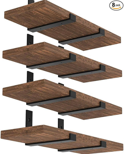 Shelf Brackets 12 Inch, Strong Heavy Duty Floating Shelf Brackets Pack of 8, Industrial Metal Iron Matte Black Shelving Brackets 1/5 Inch Thick Brackets for Shelves 8 PCS