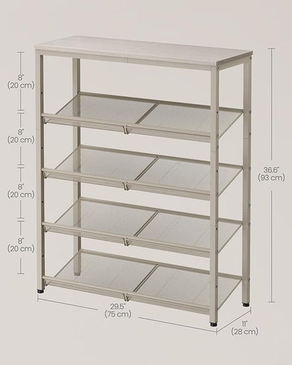 VASAGLE Shoe Rack for Entryway, 5-Tier Shoe Rack Organizer with Storage Shelves and Spacious Top, Freestanding, Adjustable, Industrial, Cappuccino Beige and Oatmeal Beige ULBS038L01