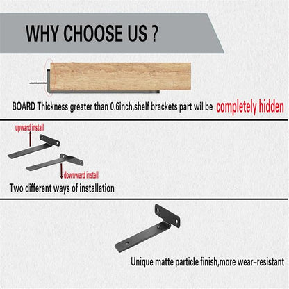 4 Pack Floating Shelf Brackets,6 Inch Heavy Duty Industrial Wall Shelf Bracket,Black Metal Hidden L Brackets for Shelves Support