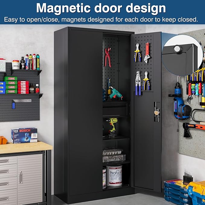 Metal Garage Storage Cabinet with Lock, Tool Cabinet Steel Locking Cabinets File Cabinet with Doors and Shelves,71" Tall Cabinet Lockable Heavy Duty Garage Cabinets and Storage System for Office