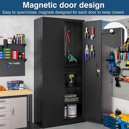 Metal Garage Storage Cabinet with Lock, Tool Cabinet Steel Locking Cabinets File Cabinet with Doors and Shelves,71" Tall Cabinet Lockable Heavy Duty Garage Cabinets and Storage System for Office