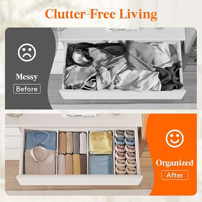 Lifewit 4" Tall 9 Pack Drawer Dividers, 27-42cm/10.5-16.5" Expandable Drawer Divider for Clothes, Adjustable Dresser Drawer Organizers, Drawers Separators for Dresser/Bathroom/Closet/Kitchen White