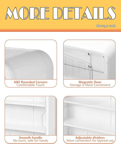 HGYZE Clear Display Case for Figures, 15.75" High, Wall Mounted Shelf with Magnetic Door, Hanging Display Case for Collectibles Action Doll Blindboxes Storage (White, 4-Layer 1 Pack)
