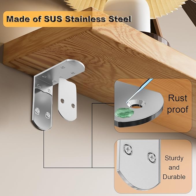 Alise 4Pcs Shelf Brackets,Stainless Steel Floating Shelf Brackets Corner Brackets,L Brackets for Shelves,90 Degree Angle Bracket, Heavy Duty Shelf Brackets for Wood Furniture (Brushed, 1.97X1.97 in)