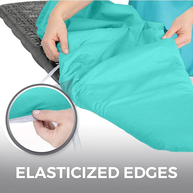 HOME GENIE Ironing Board Cover, Extra Thick Padding, Scorch Resistant Silicone Coating, 15x54 Elastic Edge Heavy Duty Iron Pad Covers Standard Boards, Hook and Loop Fastener Strap, Turquoise