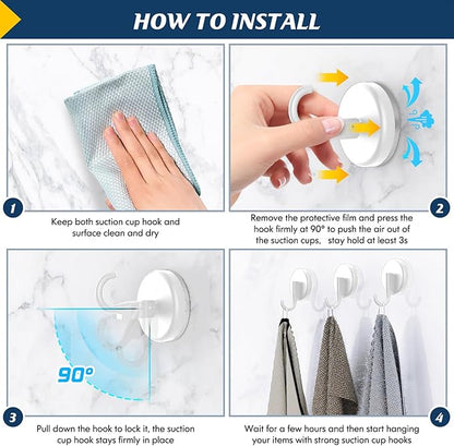 Suction Cup Hooks for Shower, Shower Hooks Mounting on Glass Doors, Tile, Mirrors, Metals,Hook for Hanging Towels, Robe, Loofah, Jackets-White(2 Pack)