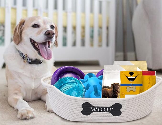 Geyecete Weave Rope Storage Basket - Natural Weave Rope Clutter Organizer - Pet Toy Box - Beige