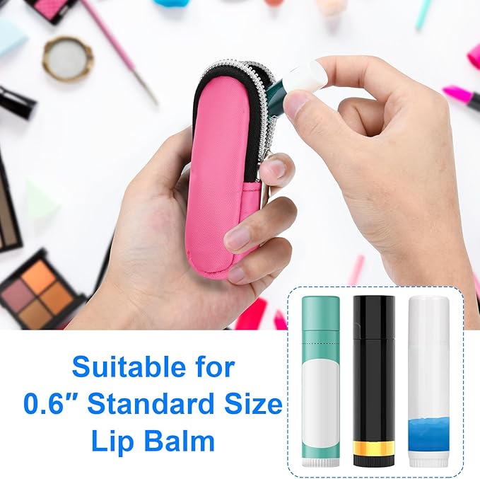 Homakover Portable Lip Balm Organizer Case with Keychain, Travel Chapstick Holder Storage Bag, Waterproof Small Cosmetic Organizer, Anti-Lost Lipstick Lip Gloss Sleeve Pouch Keeper Case (Pink, Small)