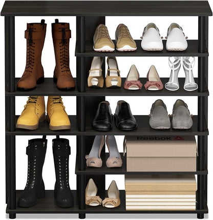 Furinno Turn-N-Tube Multi Storage Shoe Rack, 35.2"W 6-Tier, Espresso/Black,17082EX/BK