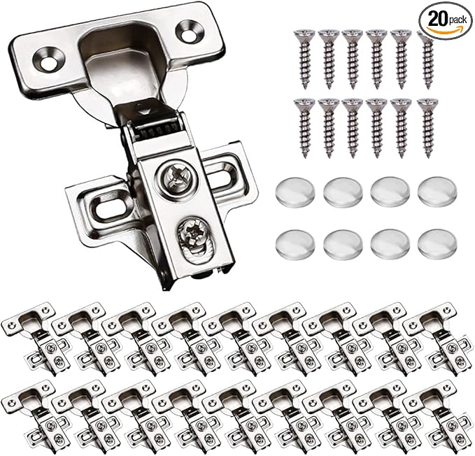 20 Pack Soft Close Cabinet Door Hinges for 1/2" Partial Overlay Cupboard, 100 Degree Opening Angel, Stainless Concealed Kitchen Cabinet Hinges with Mounting Screws and Manual