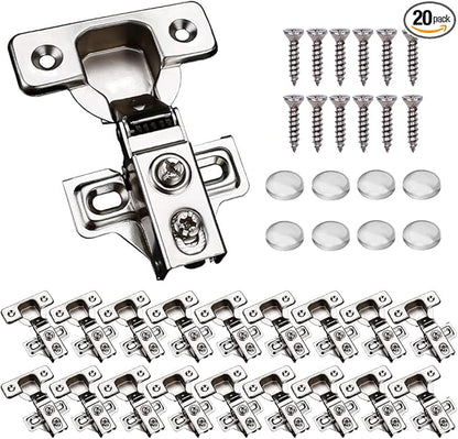 20 Pack Soft Close Cabinet Door Hinges for 1/2" Partial Overlay Cupboard, 100 Degree Opening Angel, Stainless Concealed Kitchen Cabinet Hinges with Mounting Screws and Manual