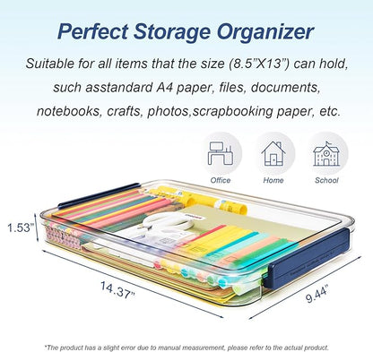 Clear Portable Slim Project Case 9 X 13 Plastic Storage File Box For Letter A4 Paper Photo Documents Scrapbook, 3 Count