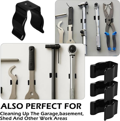 5 Pack Spring Clip Broom Clip with Screws for 1 1/2-1 7/8 Inch Diameter Black Manganese U Shape Steel Clips Holder Bracket for Tools Rakes and Flashlight Pipe Tool Holder Wall Garage Garden