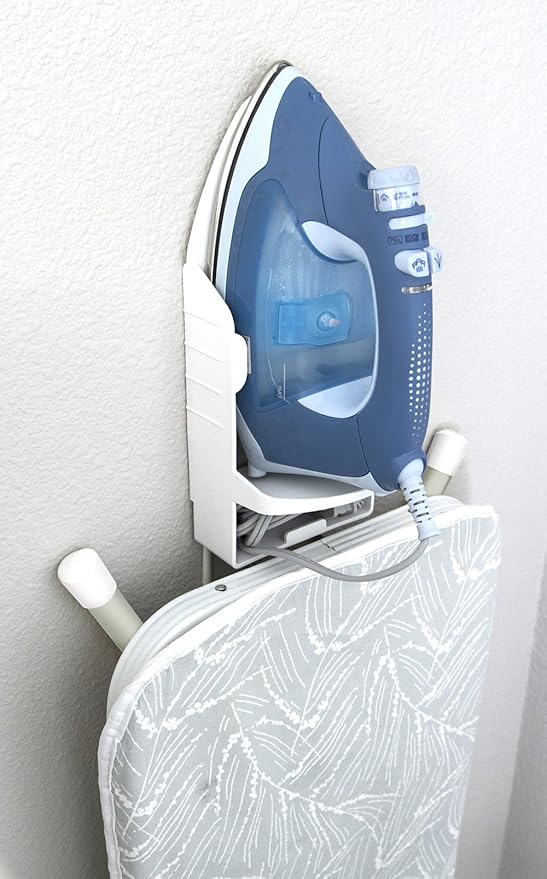 Iron Board Laundry Room Organization and Storage with Hooks, White