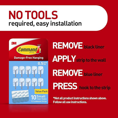 Command Small Clear Wire Toggle Hooks, 20 Count with 24 Strips, Damage-Free Adhesive for Wall Hanging and Storage, Holds up to 0.5 lb
