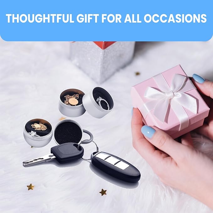 Jewelry Storage Box Case Gym Storage Jewelry Storage Box Case, Ring Organizer Container with Protective Sponge,Jewelry Care Protective Ring Holder with Keychain((Silver)