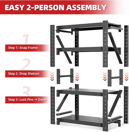 48" W Garage Shelving,4-Tier Heavy Duty Storage Shelves Unit with Adjustable Metal Shelf for Warehouse,Basement,Workshop,4200LBS,48" W x 24" D x 79" H,Black