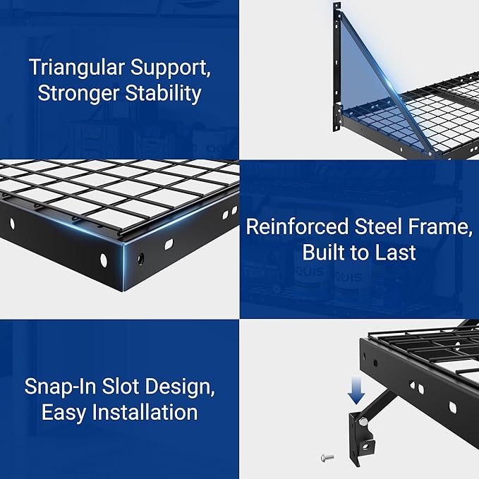 FLEXIMOUNTS 2-Pack 2x4ft Garage Wall Shelving - Heavy Duty Garage Storage Rack, 660lbs Load Capacity with Brace Guardrail, Organization System for Tools, Bins, Utility Room, Pro Series