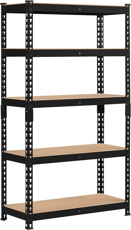 Topeakmart 5-Tier Utility Shelves, Metal Storage Shelves, Adjustable Shelving Units, Boltless Assembly, Garage Shelves Shed Shelving for Warehouse Garage Shed Basement- Black, 27.5 x 12x 60 Inch