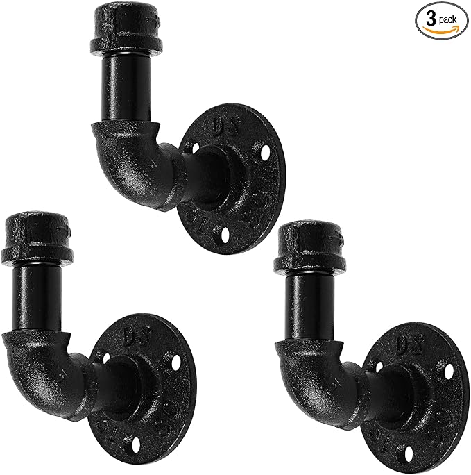 Bathroom Towel Hooks for Hanging 3 Pack Vintage Industrial Pipe Towel Holder Black Wall Mounted Heavy Duty Hook Decorative for Farmhouse Kitchen (3, Black)