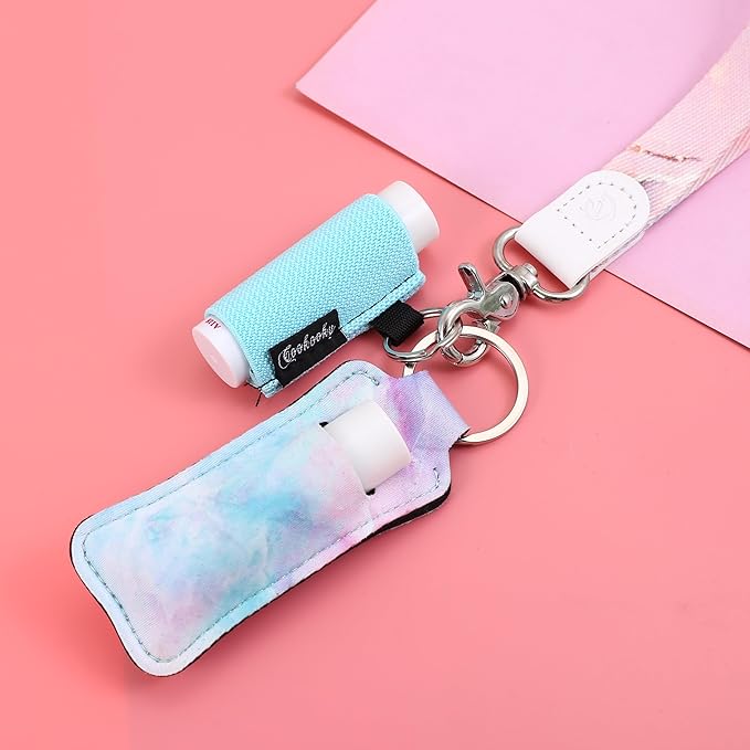 COOKOOKY Chapstick Holder Keychain Cute Lip Balm Keychain Holder with Clip